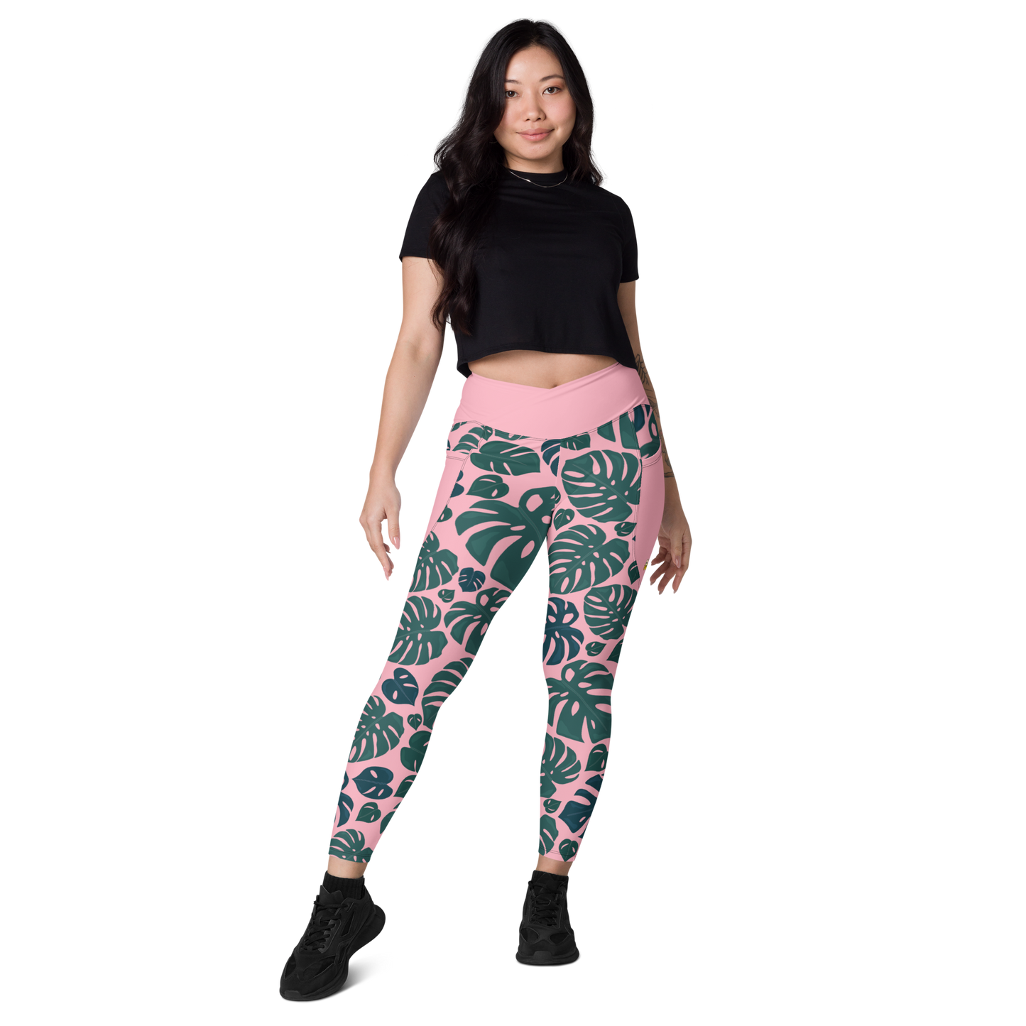 Monstera Crossover leggings with pockets