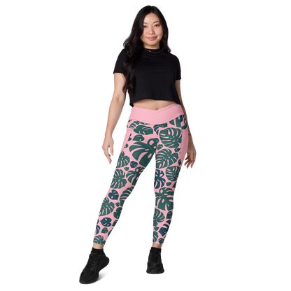 Monstera Crossover leggings with pockets
