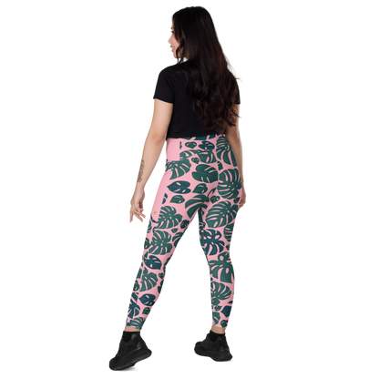 Monstera Crossover leggings with pockets