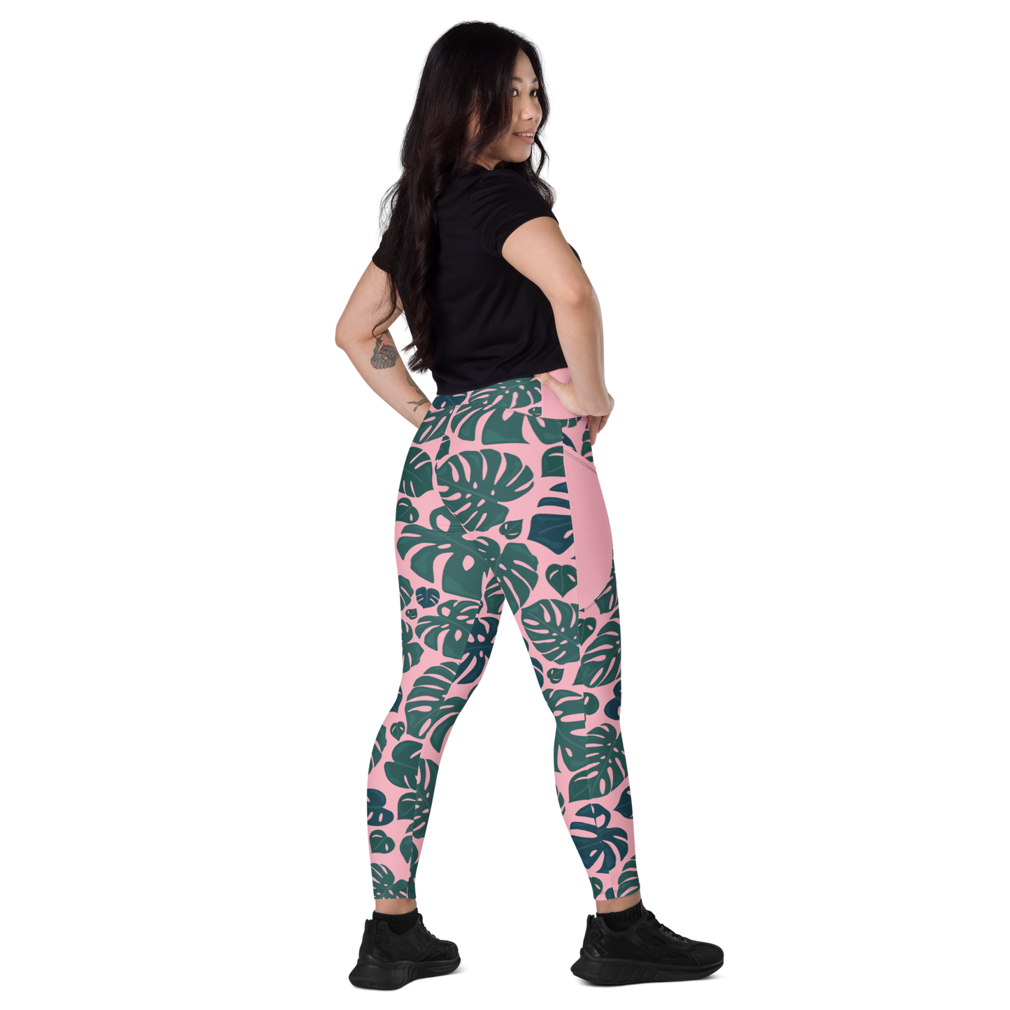 Monstera Crossover leggings with pockets