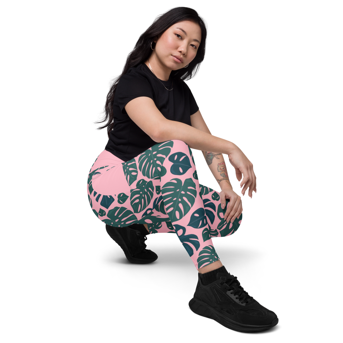 Monstera Crossover leggings with pockets