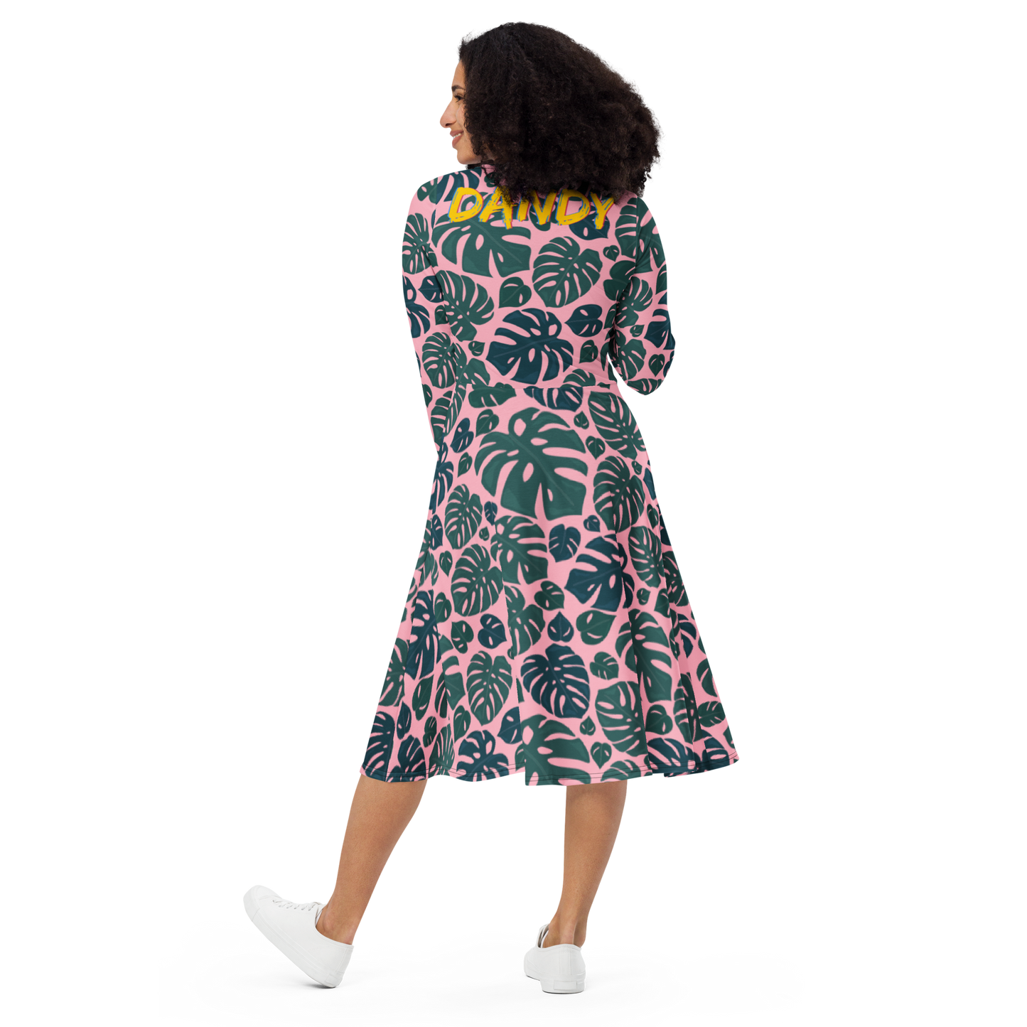 Monstera long sleeve midi dress