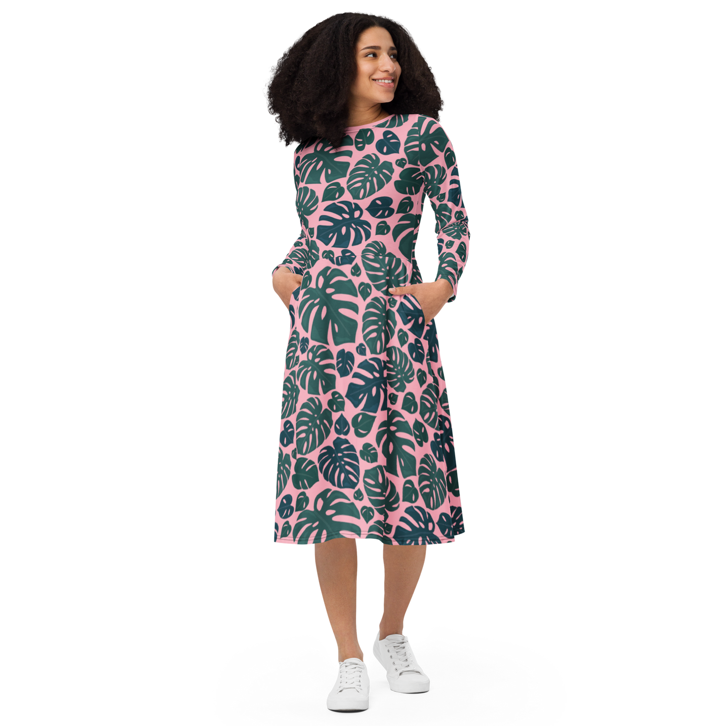 Monstera long sleeve midi dress