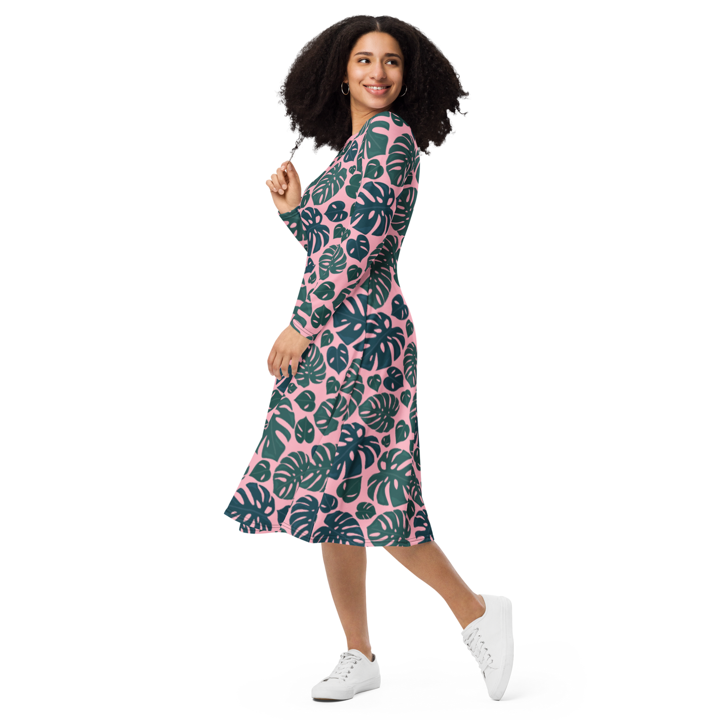 Monstera long sleeve midi dress