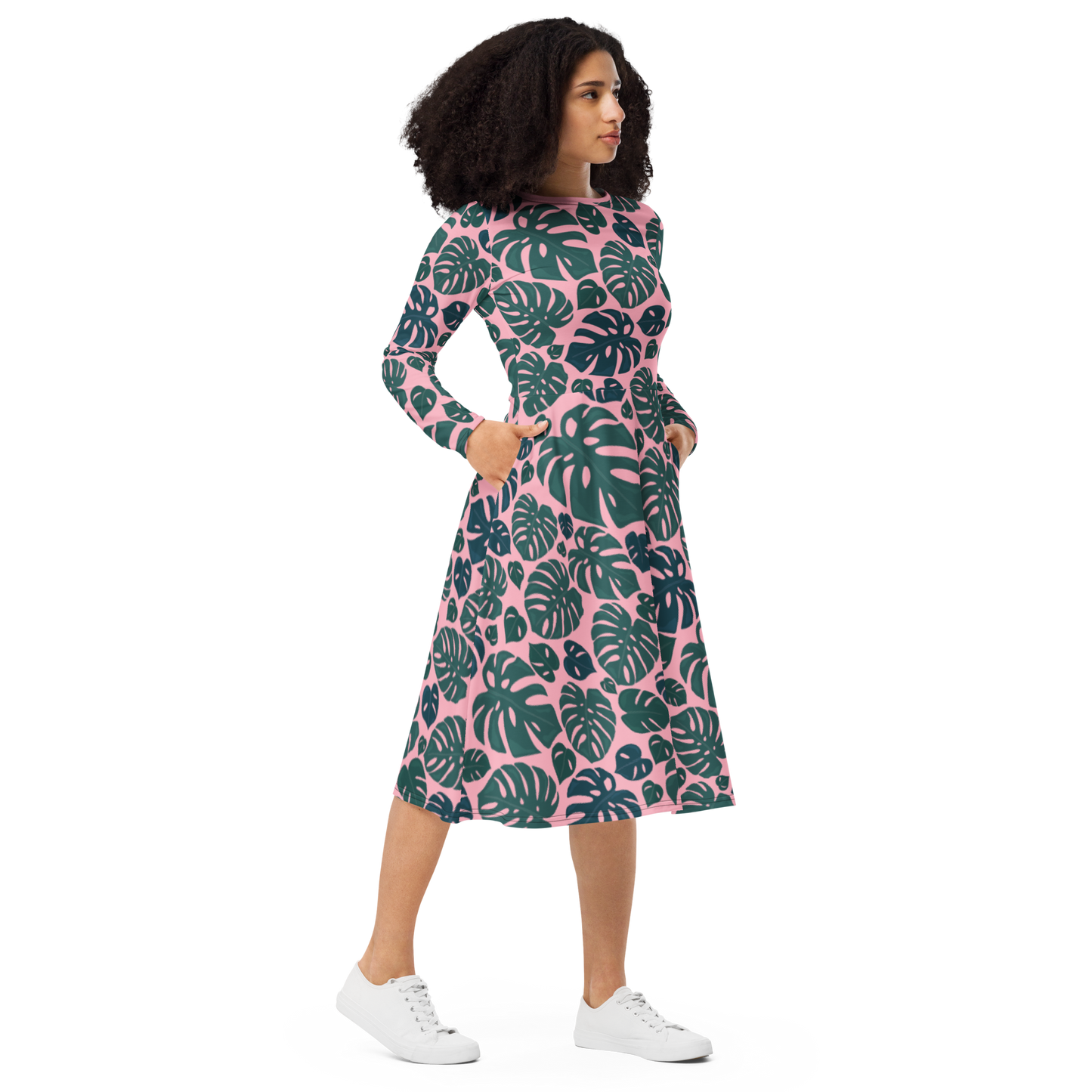 Monstera long sleeve midi dress