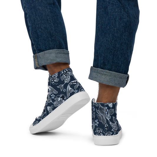 Blue Koi Men’s high top canvas shoes