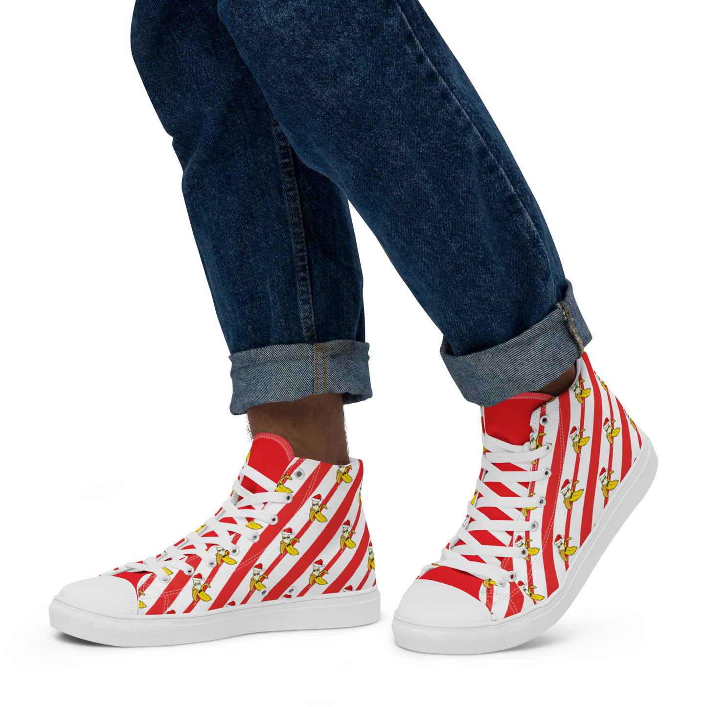 Candy Cane Men’s high top canvas shoes